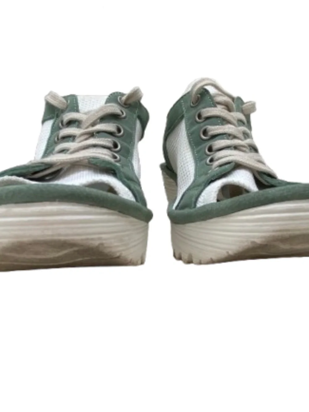 ✨NWOB✨ FLY LONDON Yedu Wedge Sandals White & Green